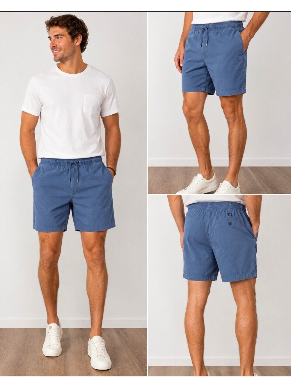 GAP Men’s Pull-On Shorts Small Blue Cotton Stretch Drawstring 6.5" Inseam
